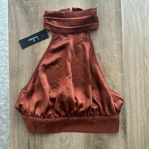 Lulu’s Brown Satin Halter Crop Top